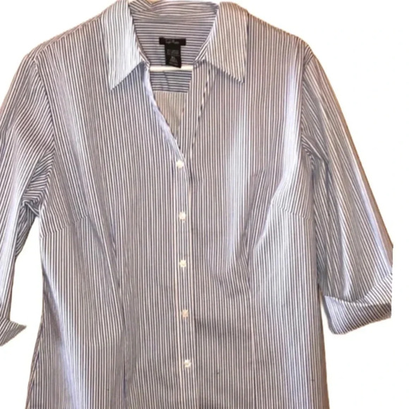 TAYLOR MARCS EUC WOMENS BLUE WHITE BLOUSE TOP SHIRT CASUAL SUMMER WORK SIZE XL - Picture 1 of 6